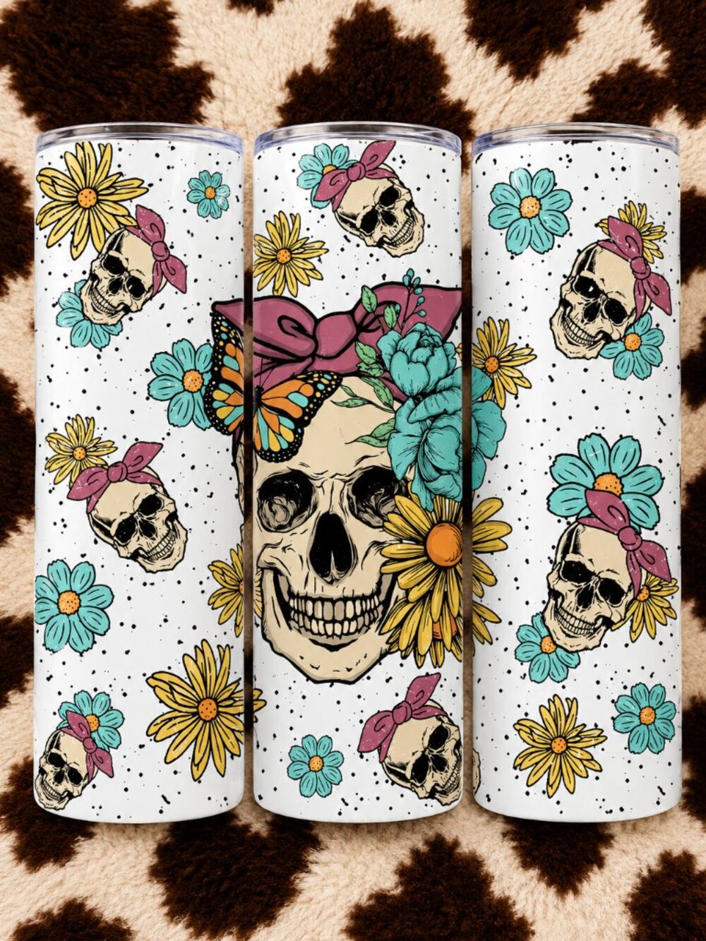 Floral Skull Custom 20oz Skinny Tumbler Insulated Drinkware Cup